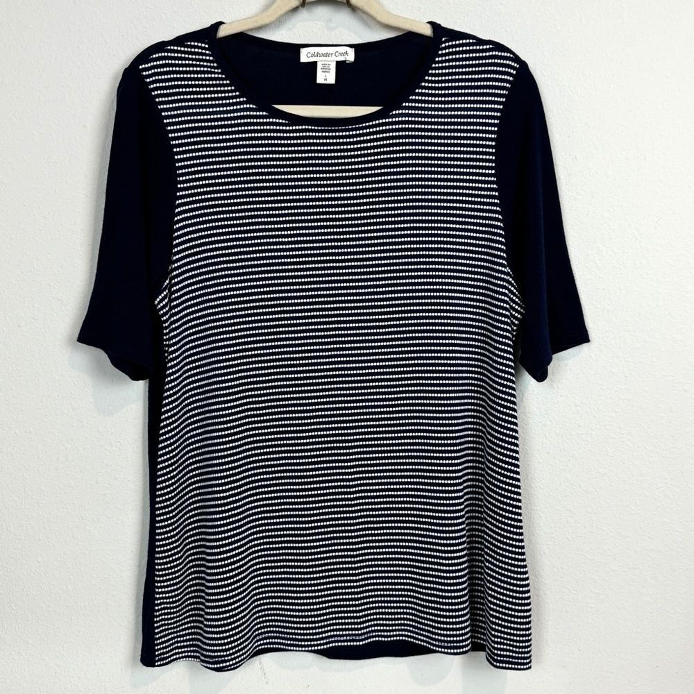 Coldwater Creek Navy White Striped Knit Shirt L